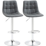 HOMCOM Set de 2 Scaune de Bar cu Spătar, Pivotante la 360&deg; cu Suport pentru Picioare 42x45x89-110 cm, Gri | Aosom Romania