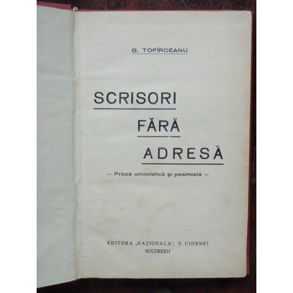 SCRISORI FARA ADRESA - G. TOPIRCEANU