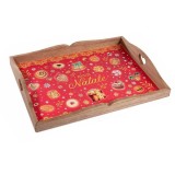 Tava lemn multicolor Craciun Reddock 40x30x3 cm