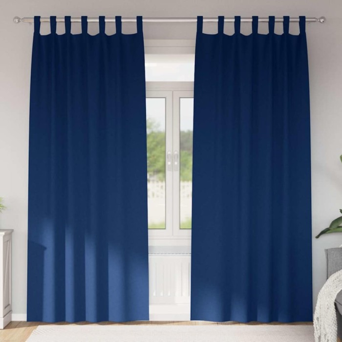 Perdele cu perdele 2 pcs Albastru &icirc;nchis 245 x 140 cm Poliester