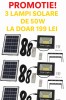 PACHET 3 X Proiector LED Cu Panou Solar , 50W, Control Prin Telecomanda, Senzor Crepuscular + Accesorii