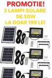 PACHET 3 X Proiector LED Cu Panou Solar , 50W, Control Prin Telecomanda, Senzor Crepuscular + Accesorii