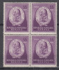 ROMANIA 1952 LP 326-500 ANI NASTEREA LUI LEONARDO DA VINCI BLOC DE 4 TIMBRE MNH, Nestampilat