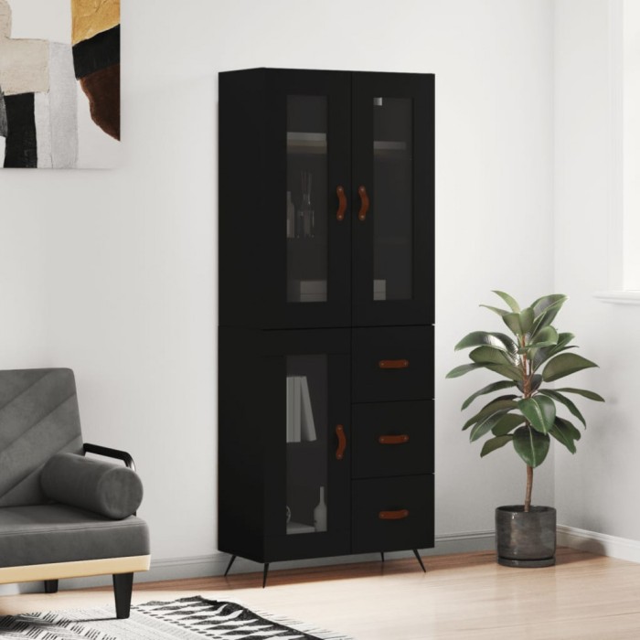 Dulap &icirc;nalt, negru, 69,5x34x180 cm, lemn compozit
