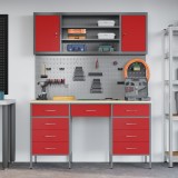 vidaXL Set dulap lucru &amp; panou c&acirc;rlige, 7 piese, roșu, MDF &amp; metal