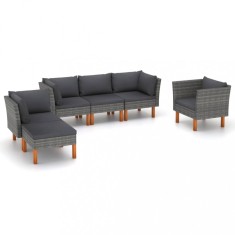 Gossi set mobilier gradina, 6 piese, gri, poliratan si lemn eucalipt