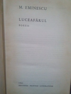 M. Eminescu - Luceafarul (Editia: 1961) foto