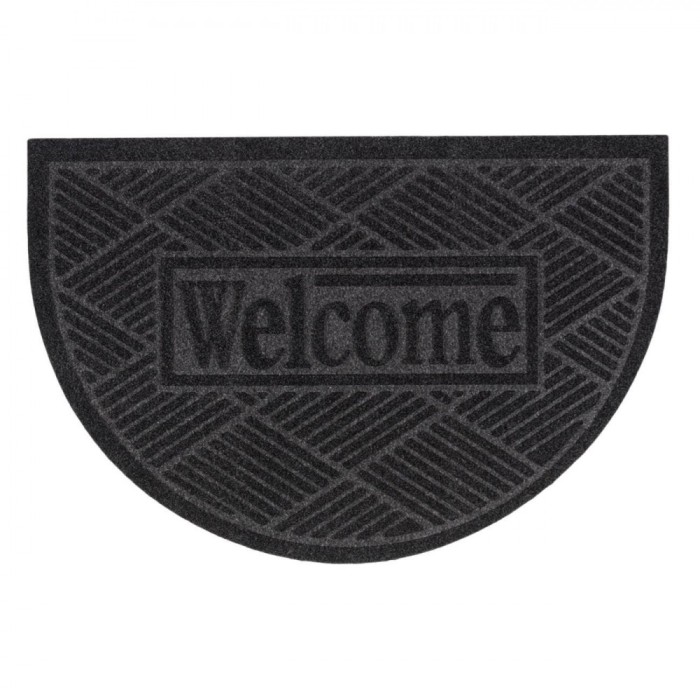 Covoraș Intrare, Semicerc, Mesaj Welcome, Gri, 60x25x0.5 cm, Cauciuc-Mochetă