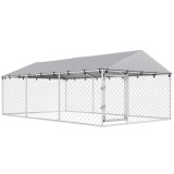 PawHut Țarc Exterior C&acirc;ini Oțel, Plasă Galvanizată, Țesătură Oxford, 4x2,3x1,5m, Argintiu | Aosom Romania