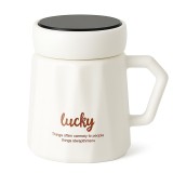 Cana din ceramica cu capac Pufo Inspire pentru cafea sau ceai, 350 ml, alb