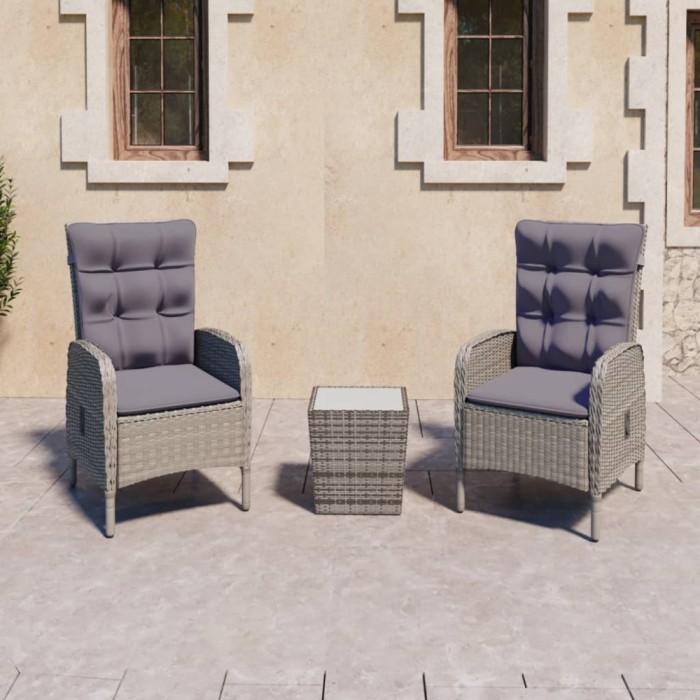 vidaXL Set mobilier grădină, 3 piese, gri, poliratan și sticlă 3058534