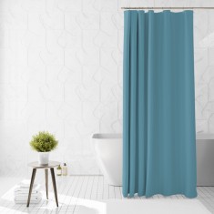 Perdea de dus Ella Home cu 12 inele, poliester, rezistenta la apa, albastru, 180x200 cm