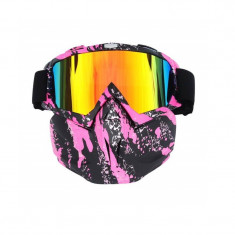 Masca protectie fata, plastic dur+ochelari ski, lentila multicolora, model MDP04 foto