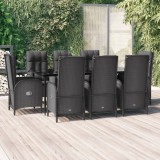 VidaXL Set mobilier de grădină cu perne, 9 piese, negru, poliratan
