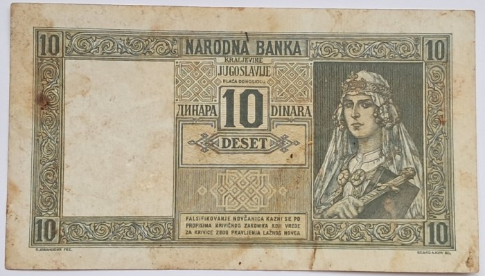 Iugoslavia, 10 Dinara 1939