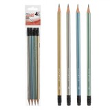 Set Creioane HB, Office Style, Radieră, Culori Metalizate, Multicolor, 4 Bucăți, Oem