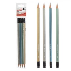 Set Creioane HB, Office Style, Radieră, Culori Metalizate, Multicolor, 4 Bucăți