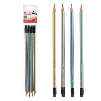 Set Creioane HB, Office Style, Radieră, Culori Metalizate, Multicolor, 4 Bucăți foto