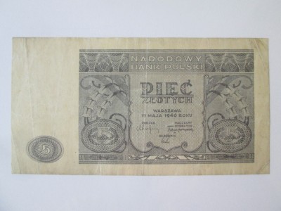 Rara! Polonia 5 ZlotI/Zlotych 1946,bancnota din imagini foto