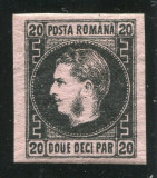 1866 - 1867, Lp 20 c , Carol I 20 Parale / h. subtire , roz - nestampilat