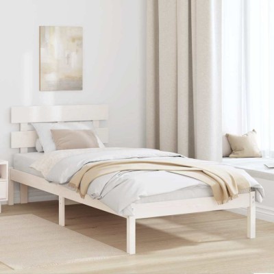 vidaXL Cadru de pat cu headboard Alb 100 x 200 cm Lemn masiv de pin 872141 foto