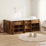 Cumpara ieftin Cadru de pat loft cu sertar cu raft 3 buc. Stejar fumuriu