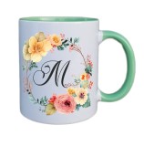 Cana maner verde personalizata cu initiala M, INOVATIX&reg;. 330ml