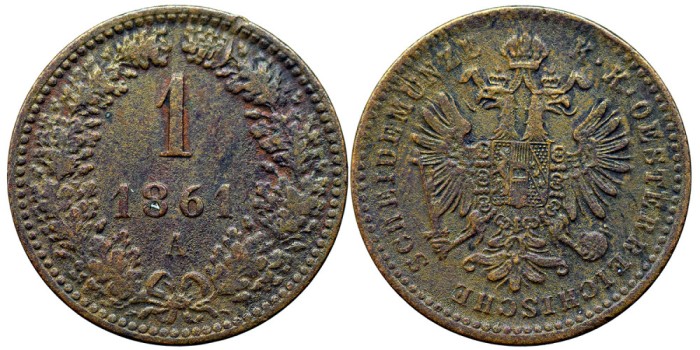 1861 A (Viena), 1 kreuzer - Franz Joseph - Imperiul Habsburgic!