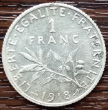 (A1048) MONEDA DIN ARGINT FRANTA - 1 FRANC 1918, SEMANATOAREA, Europa