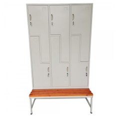 Vestiar metalic Premium 6 usi Z (3x2) si bancuta 1200x750x2200 mm (LxlxH), Neasamblat, PLUS