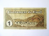 Rara! Spania 1 Peseta 1937 Ripoll-Razboiul Civil