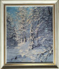 Peisaj de iarnă pe poteci de pădure - pictură veche pe pânză, Peisaje, Ulei, Impresionism