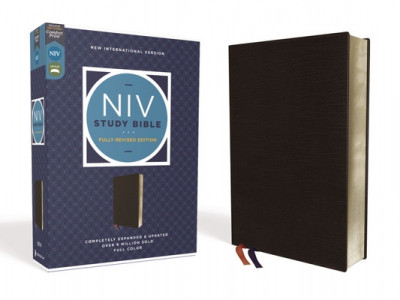 NIV Study Bible, Fully Revised Edition, Bonded Leather, Black, Red Letter, Comfort Print foto