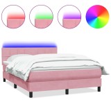 Cumpara ieftin Pat cu arcuri cu saltea si LED, roz, 160x210 cm, catifea
