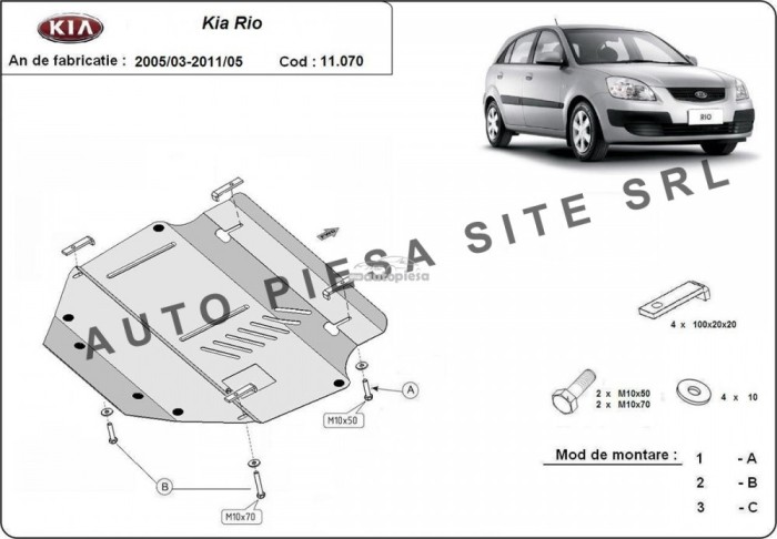 Scut metalic motor Kia Rio 2 II fabricata in perioada 2005 - 2010 APS-11,070