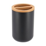 Suport Periuțe Plastic / Bambus Comp Rotund &ndash; Negru
