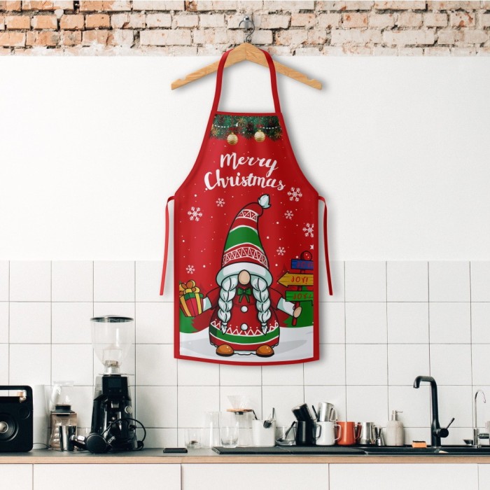 Sort de bucatarie elf, decorativ, tema de craciun, 50 x 70 cm, poliester, rosu