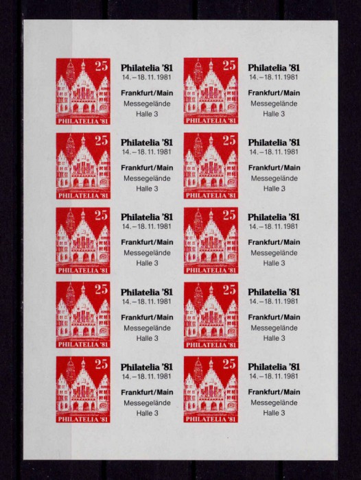 ✅(V 15) Germania '81,bloc/viniete oficiale Expo.Fila. Frankfurt,Aliati 1948,MNH