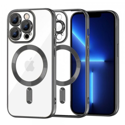 Husa MagSafe pentru Apple iPhone 13 Pro Max, Techsuit, Luxury Crystal, Neagra foto