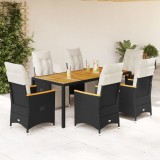 VidaXL Set bistro de grădină, 7 piese, cu perne, negru, poliratan