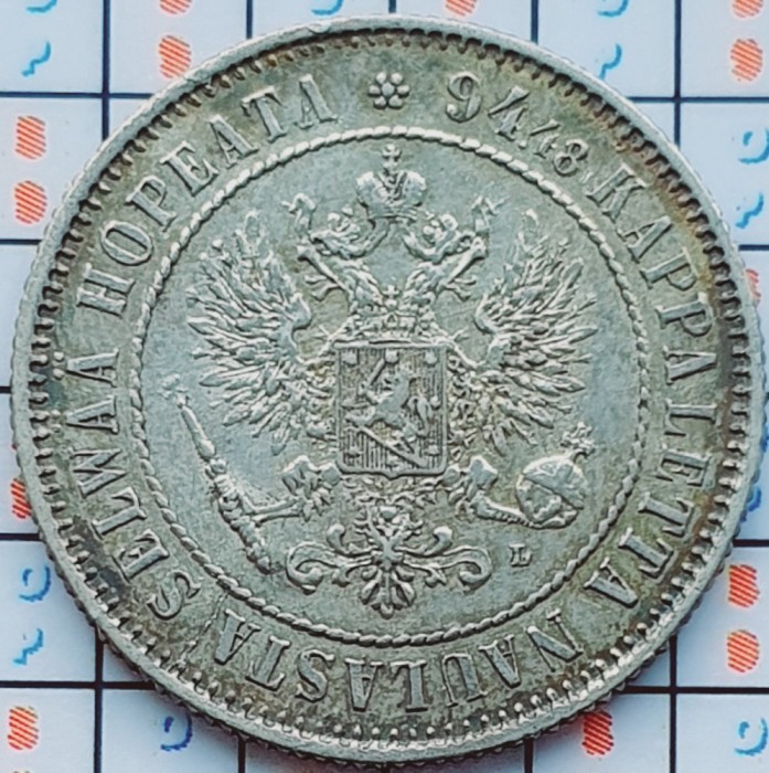 Finlanda 1 markka 1890 argint - Aleksandr II / III / Nikolai II - km 3 - A034