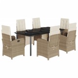 Cumpara ieftin Set de masa pentru gradina, 7 piese, cu perne, bej, poliratan