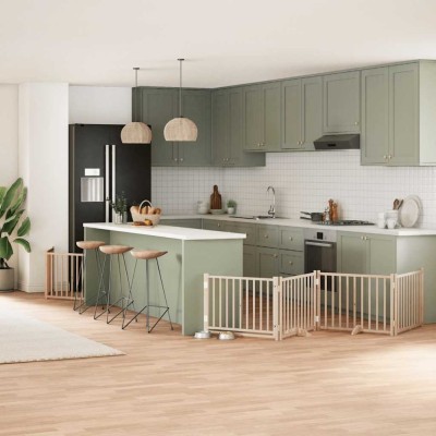 vidaXL Poartă de c&amp;acirc;ini pliabilă cu ușă, 12 panouri, 960 cm, lemn plop 3155724 foto