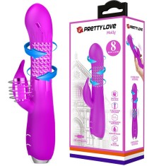 Vibrator Pretty Love Molly, 12 Moduri Vibratii, 3 Moduri Rotatii, Silicon, USB, Mov, 20.5 cm