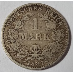 Germania, 1 Mark 1881 J, Argint.