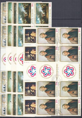 ROMANIA 1976 LP 904 LP 904 a BICENTENARUL REVOLUTIEI AMERICANE SERIA IN BLOCURI DE 4 TIMBRE+2 VINIETE STAMPILAT foto