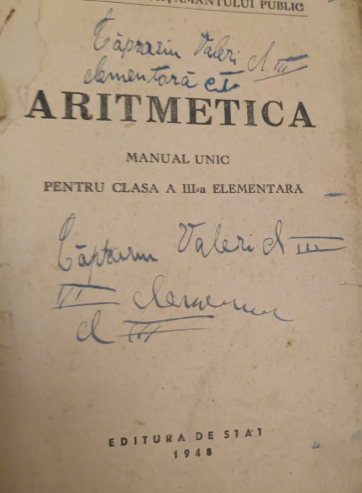 ARITMETICA MANUAL UNIC PENTRU CLASA A III A ELEMENTARA 1948