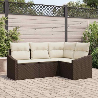 vidaXL Set de canapele pentru grădină 4 pcs Maro Rattan poli 3346698 foto