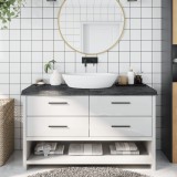 vidaXL Blat de baie, gri &icirc;nchis, 140x60x(2-6) cm, lemn masiv tratat