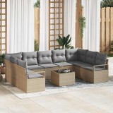 vidaXL Set de canapele pentru grădină 10 pcs Bej Rattan poli